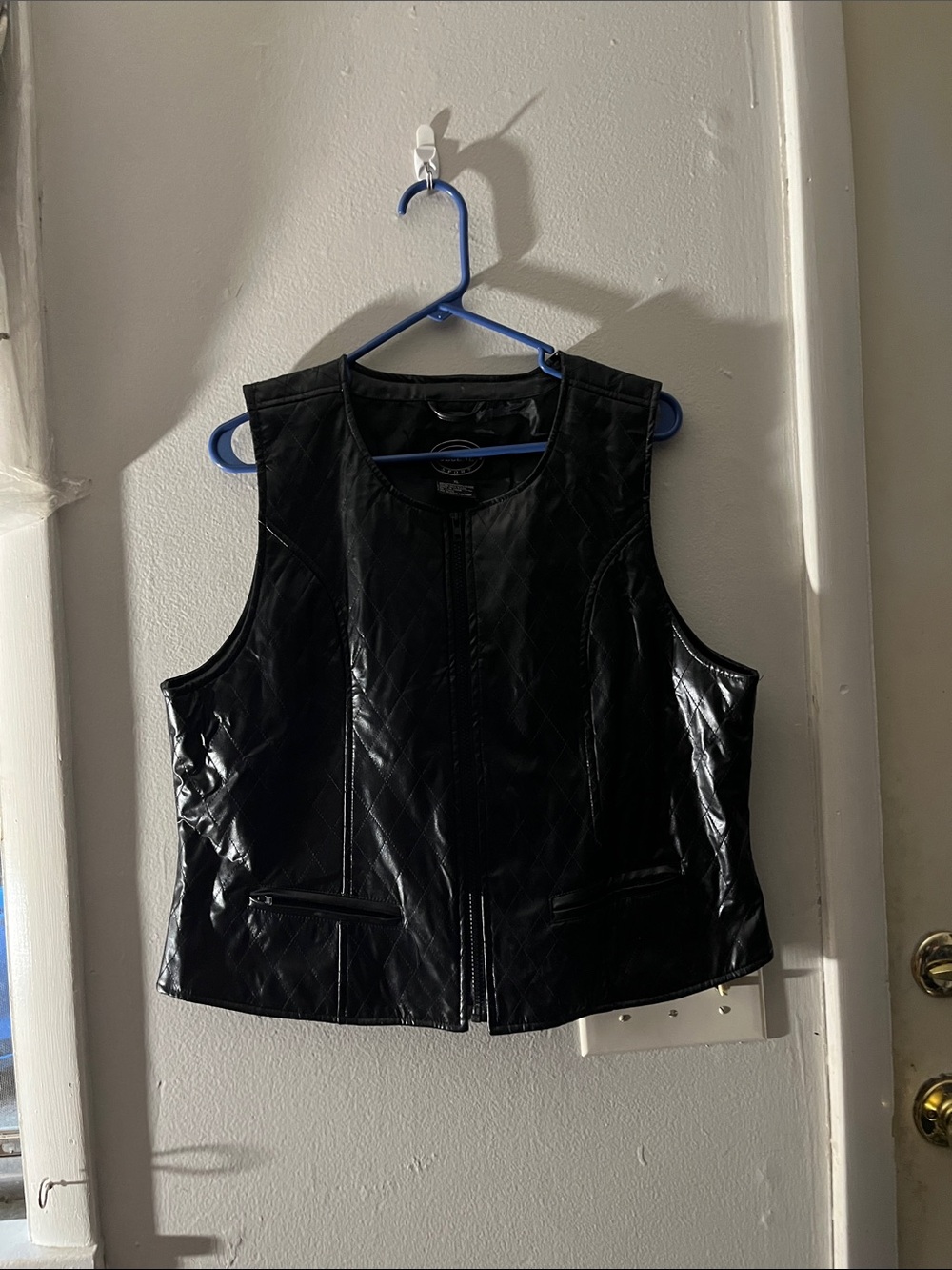Quilted Black Faux Leather Vest with Front Zip